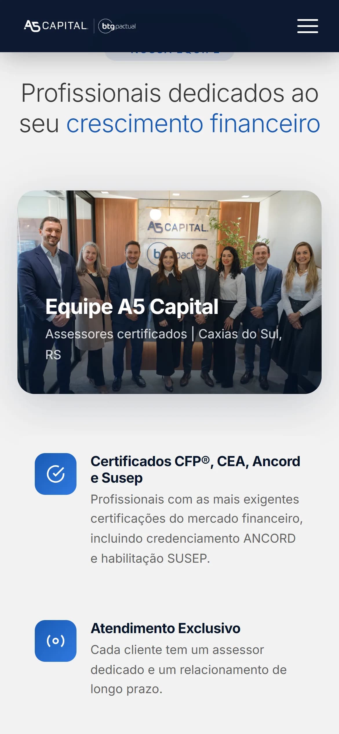 Seção interna no celular