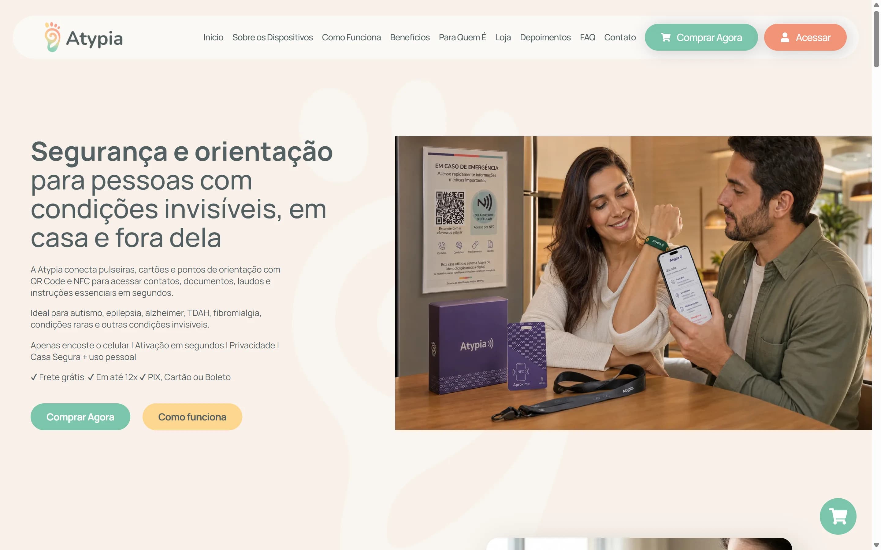 Primeira dobra do site Atypia