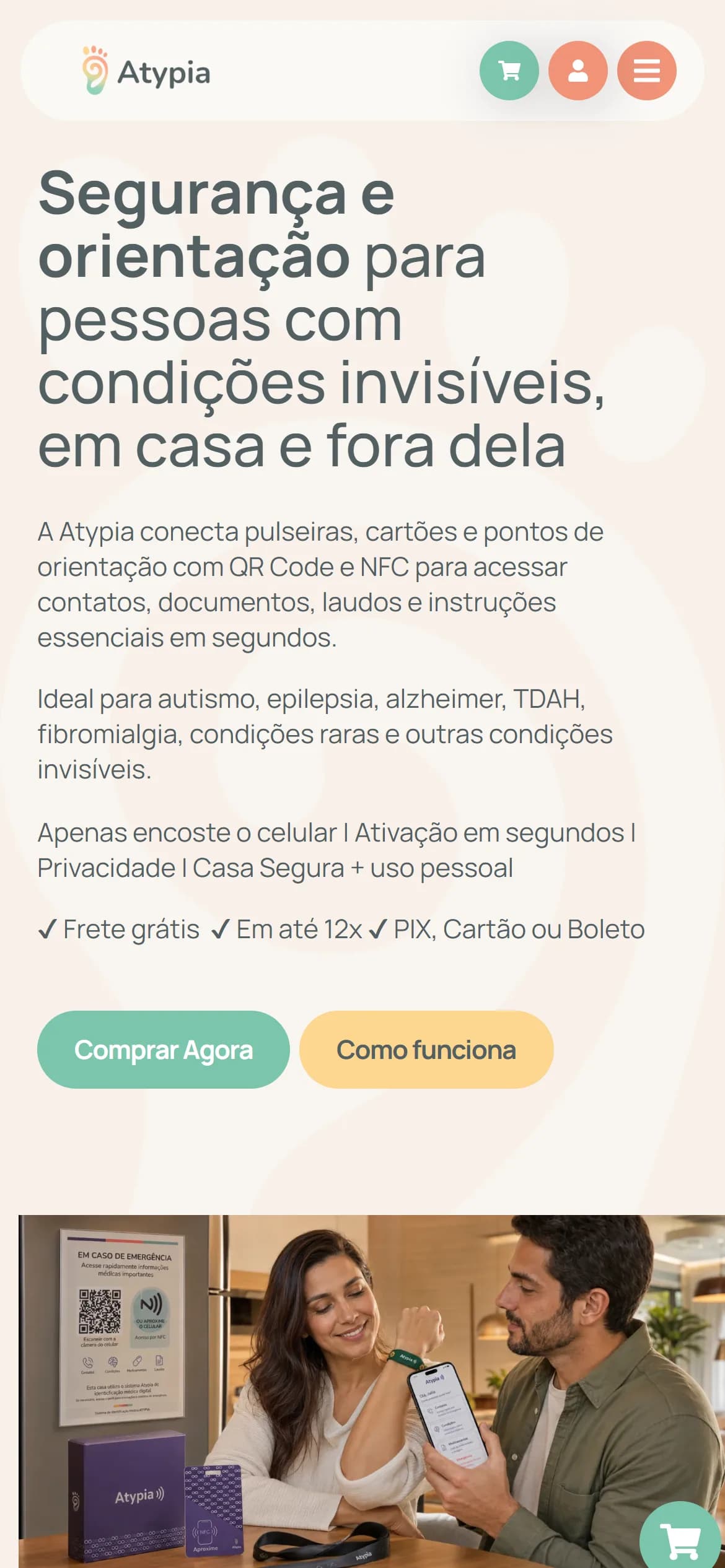Topo do site no celular