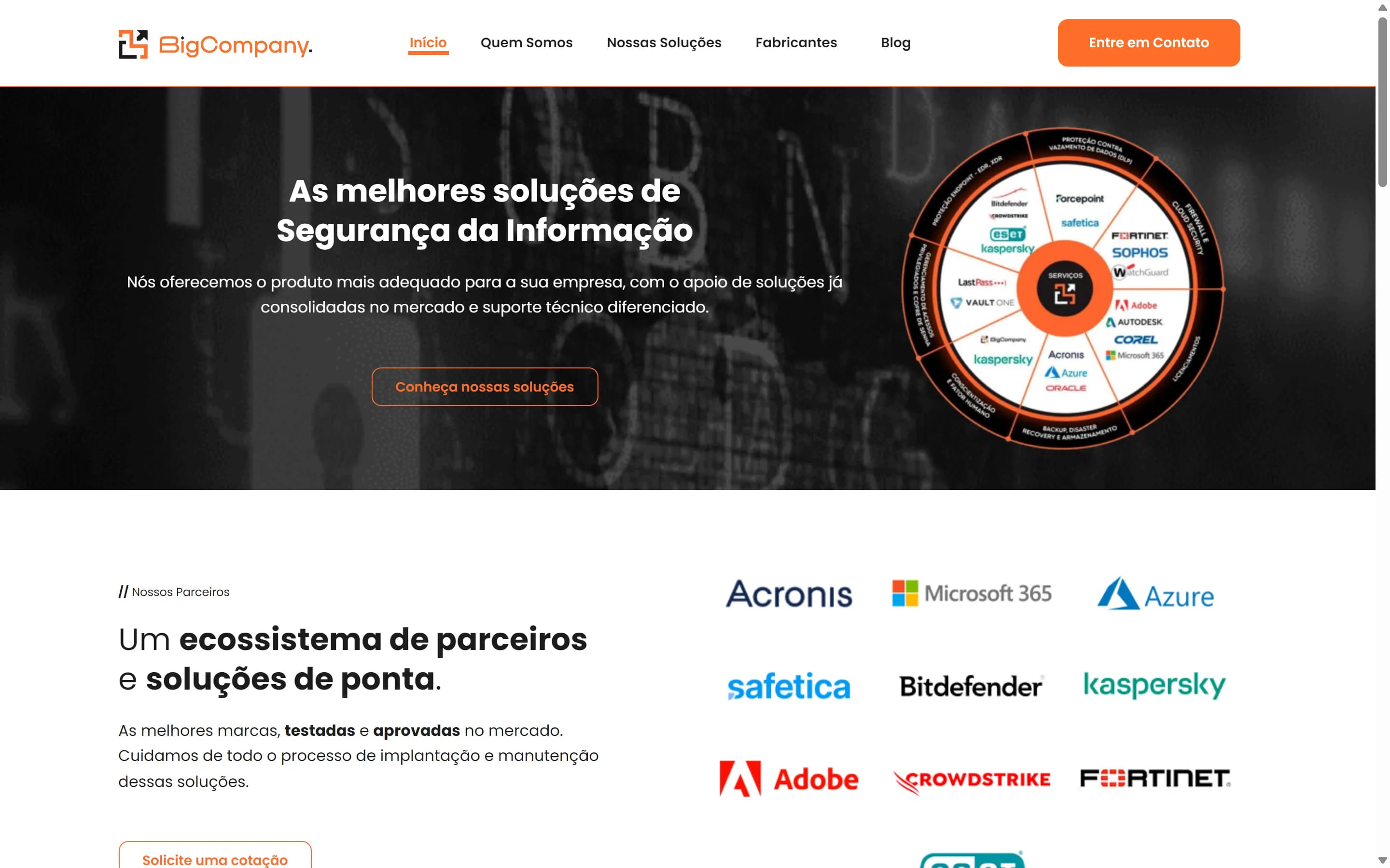 Primeira dobra do site Big Company