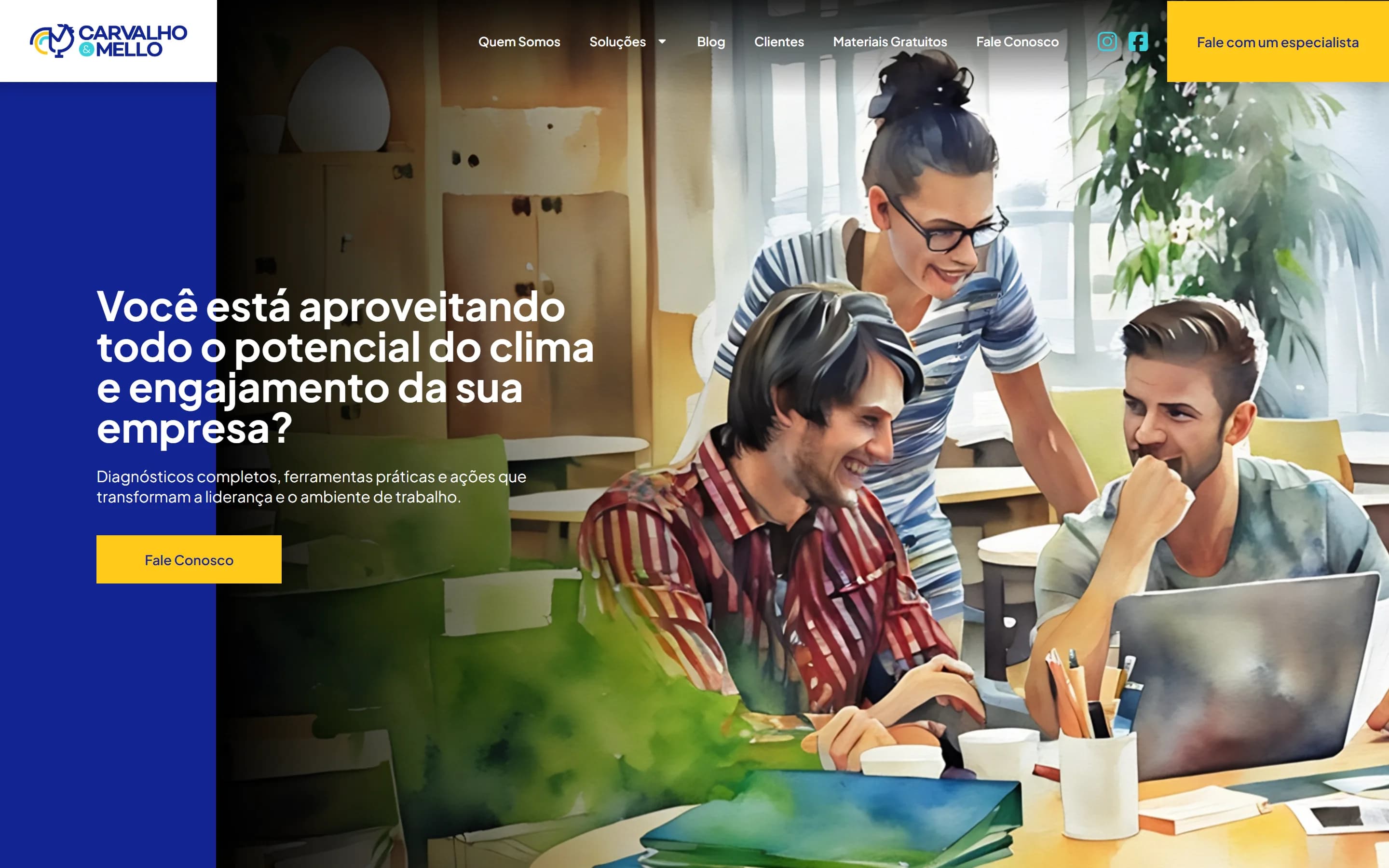 Primeira dobra do site da Carvalho & Mello