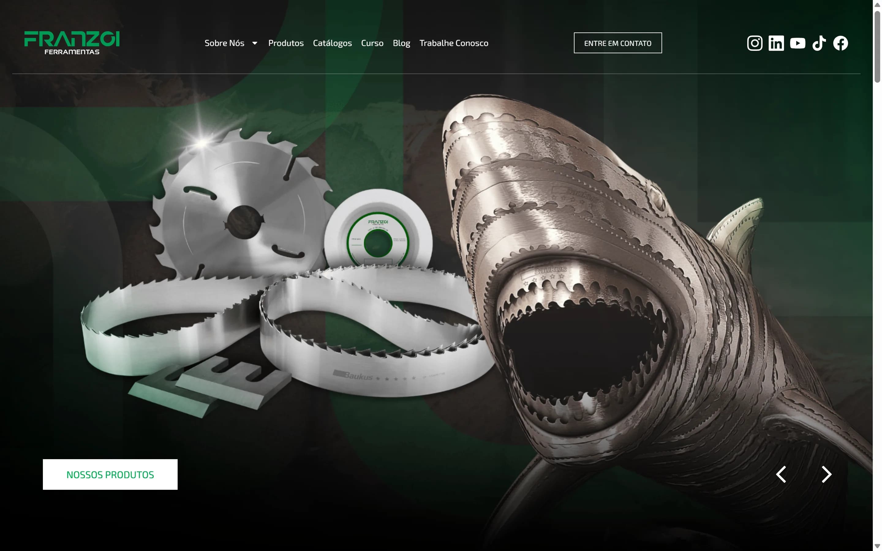Primeira dobra do site Franzoi Ferramentas