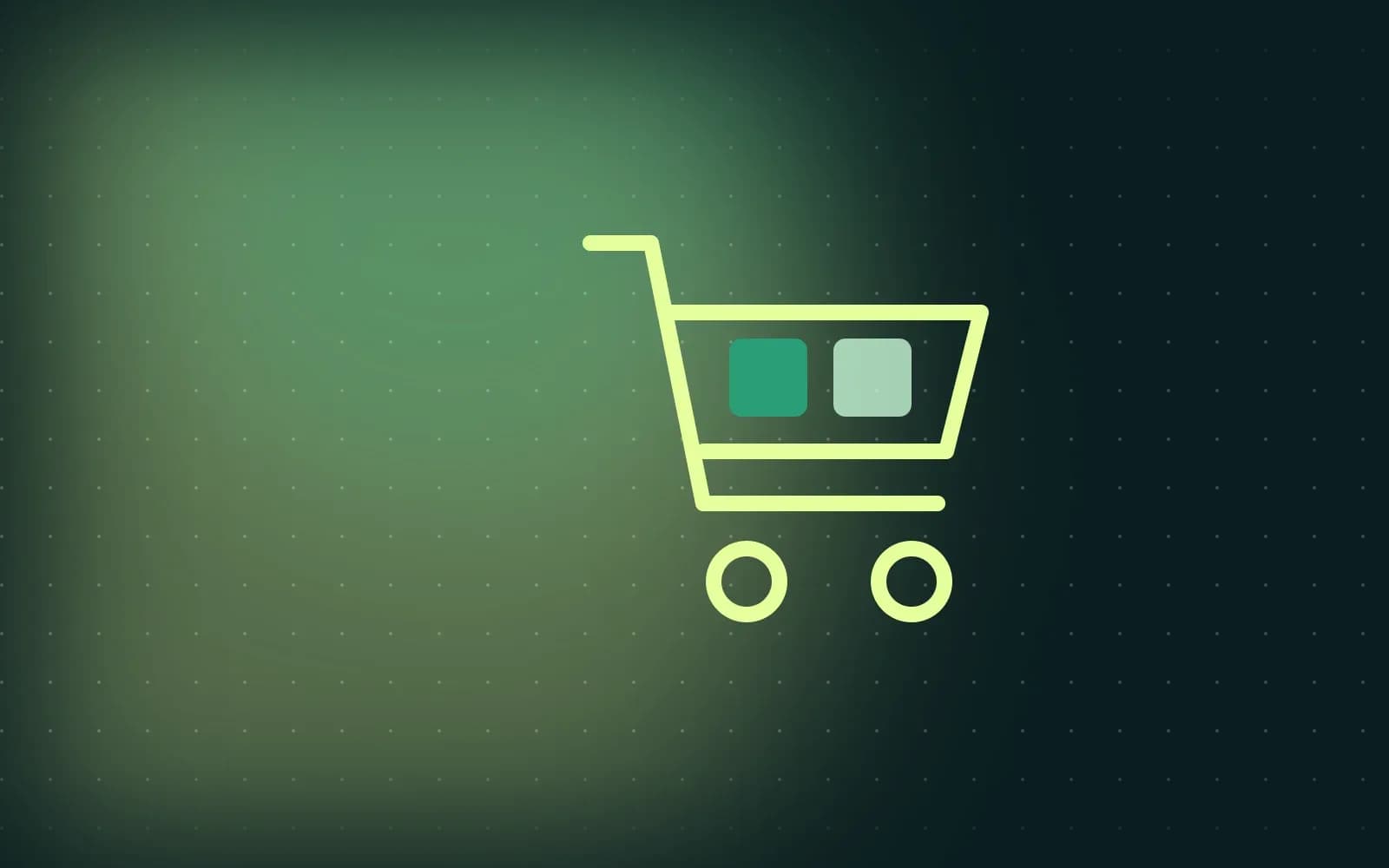 Ilustração de um carrinho de compras com produtos em verde e menta