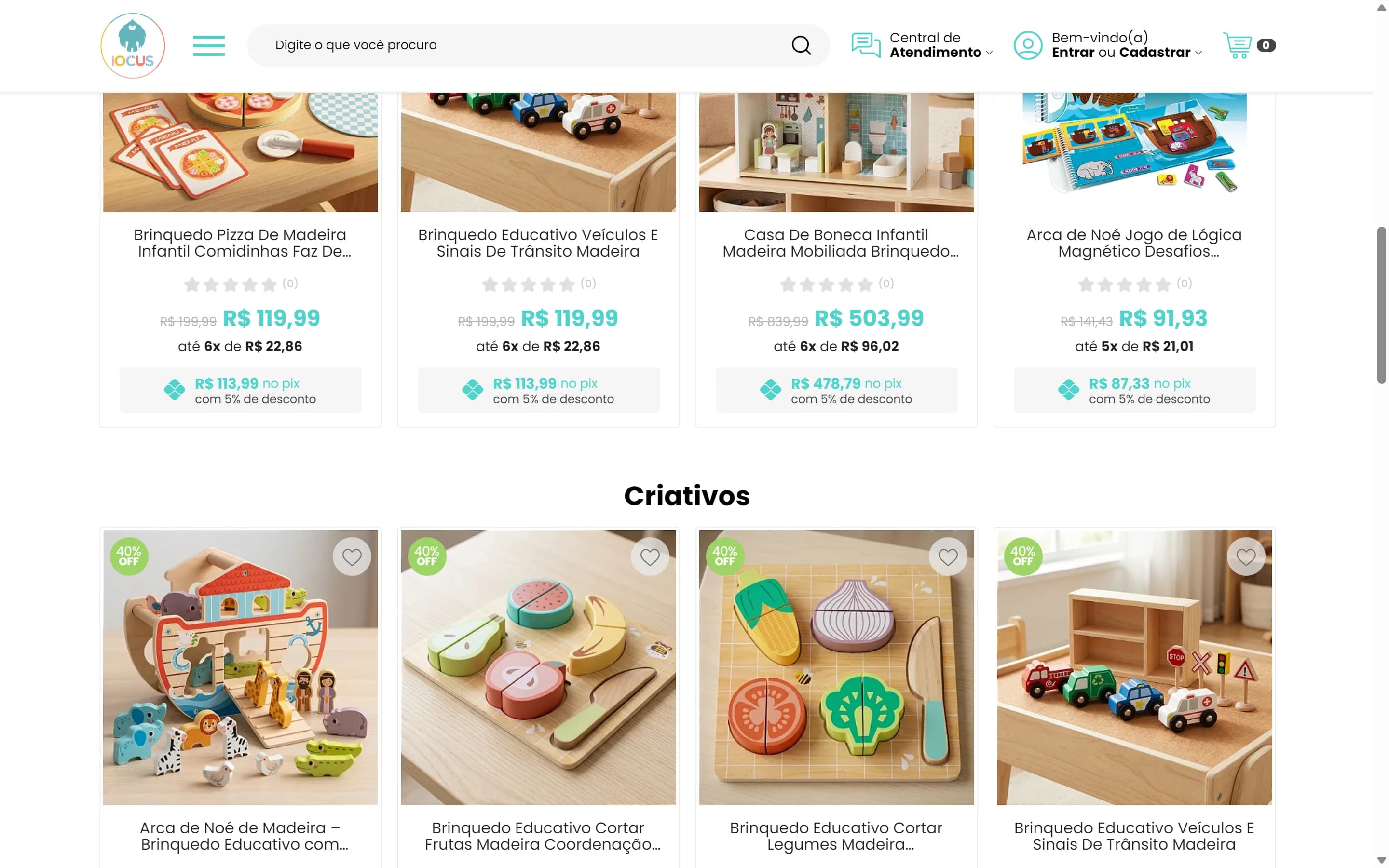 Destaque do site Iocus Brinquedos