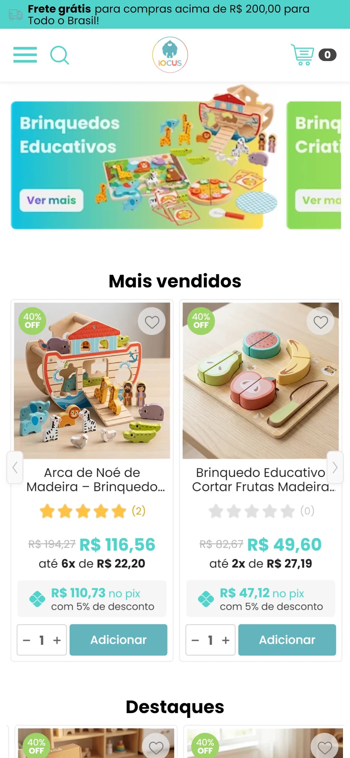 Topo do site no celular