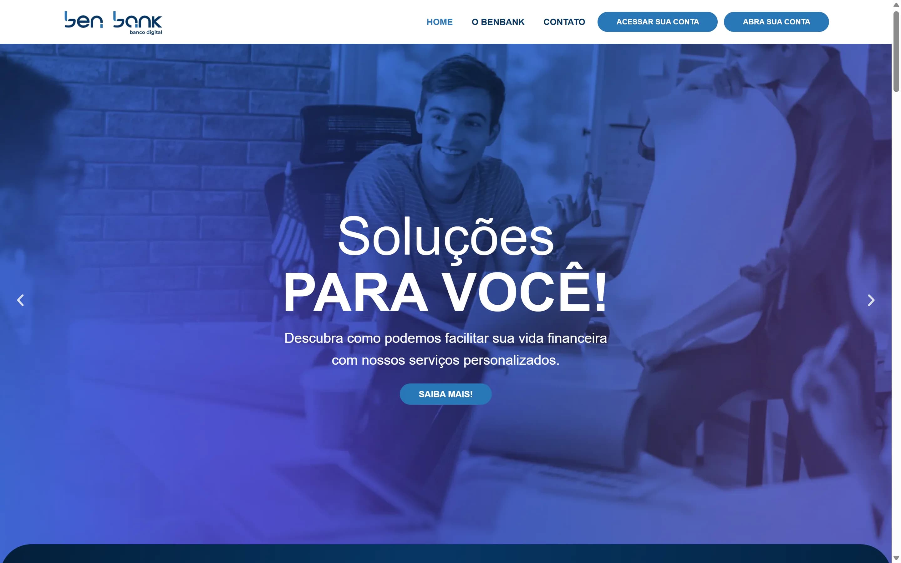 Primeira dobra do site Benbank