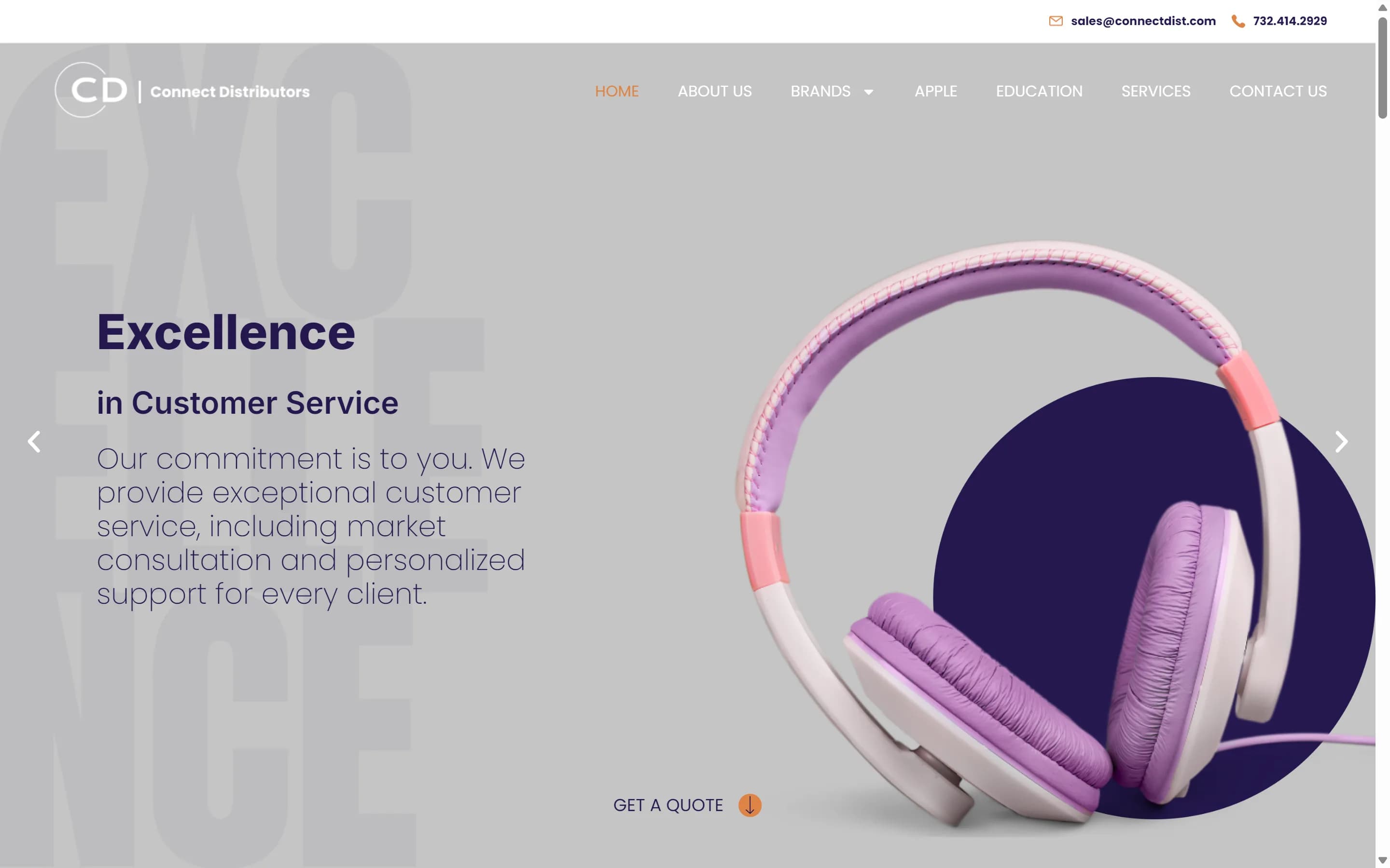 Primeira dobra do site ConnectDist