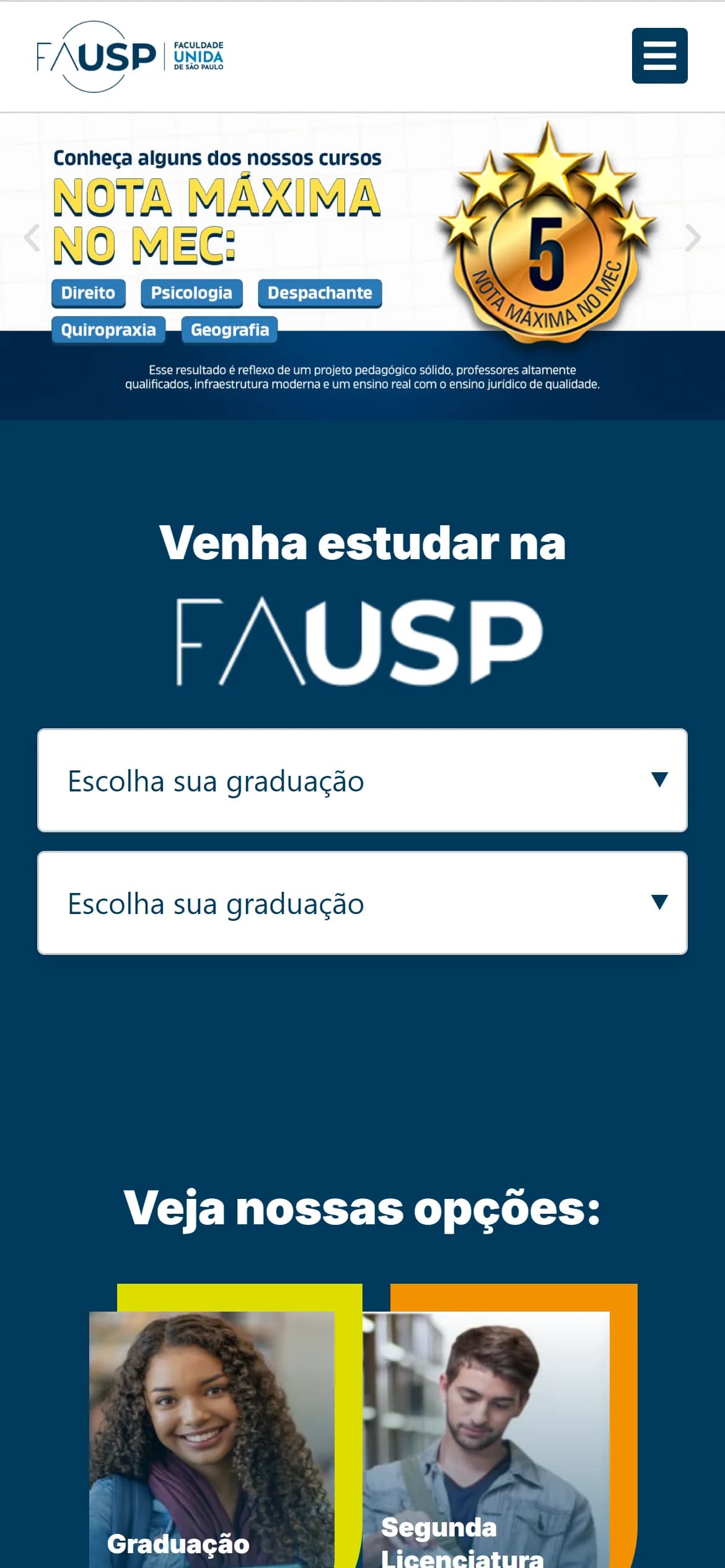 Topo do site no celular