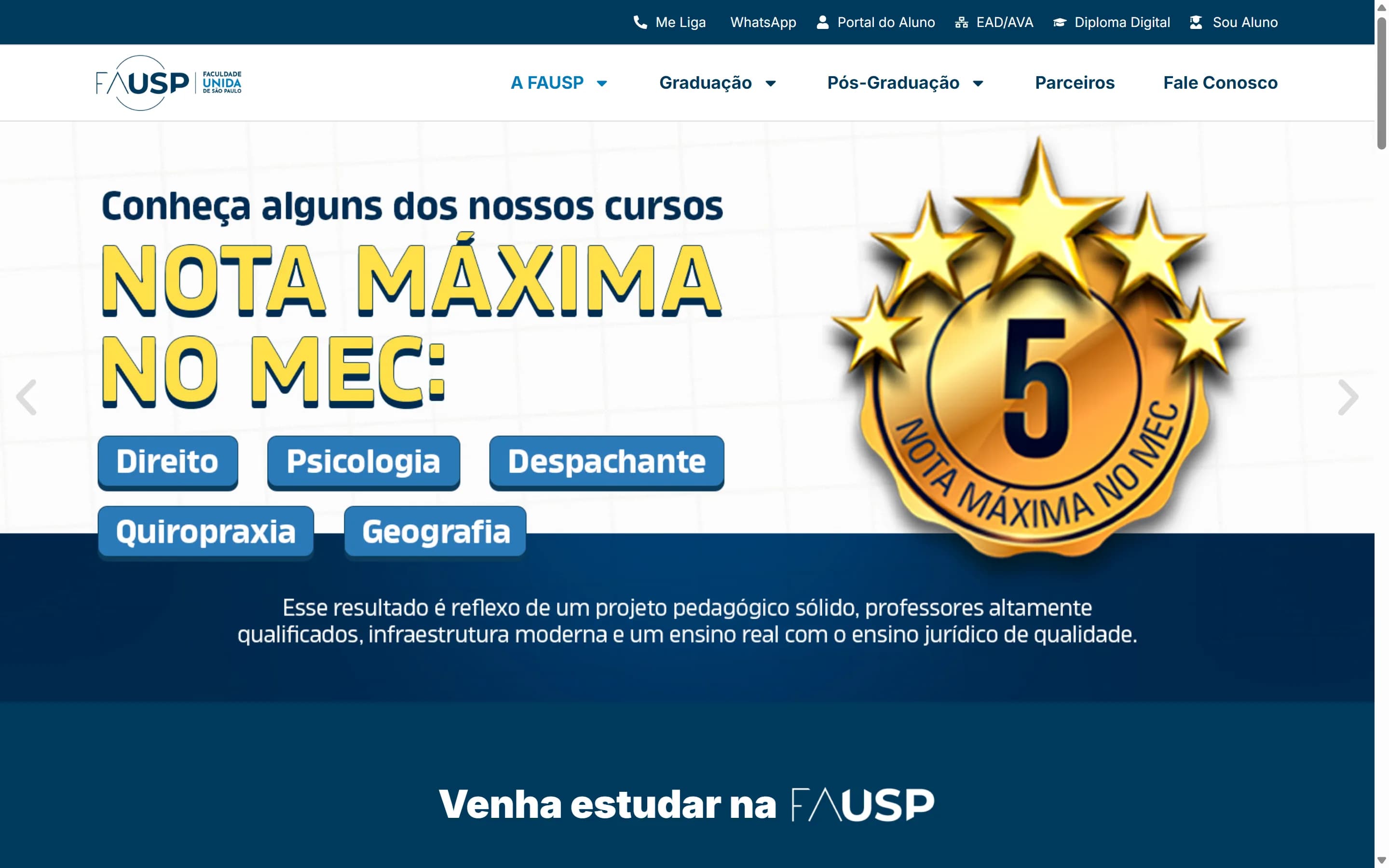 Primeira dobra do site FAUSP