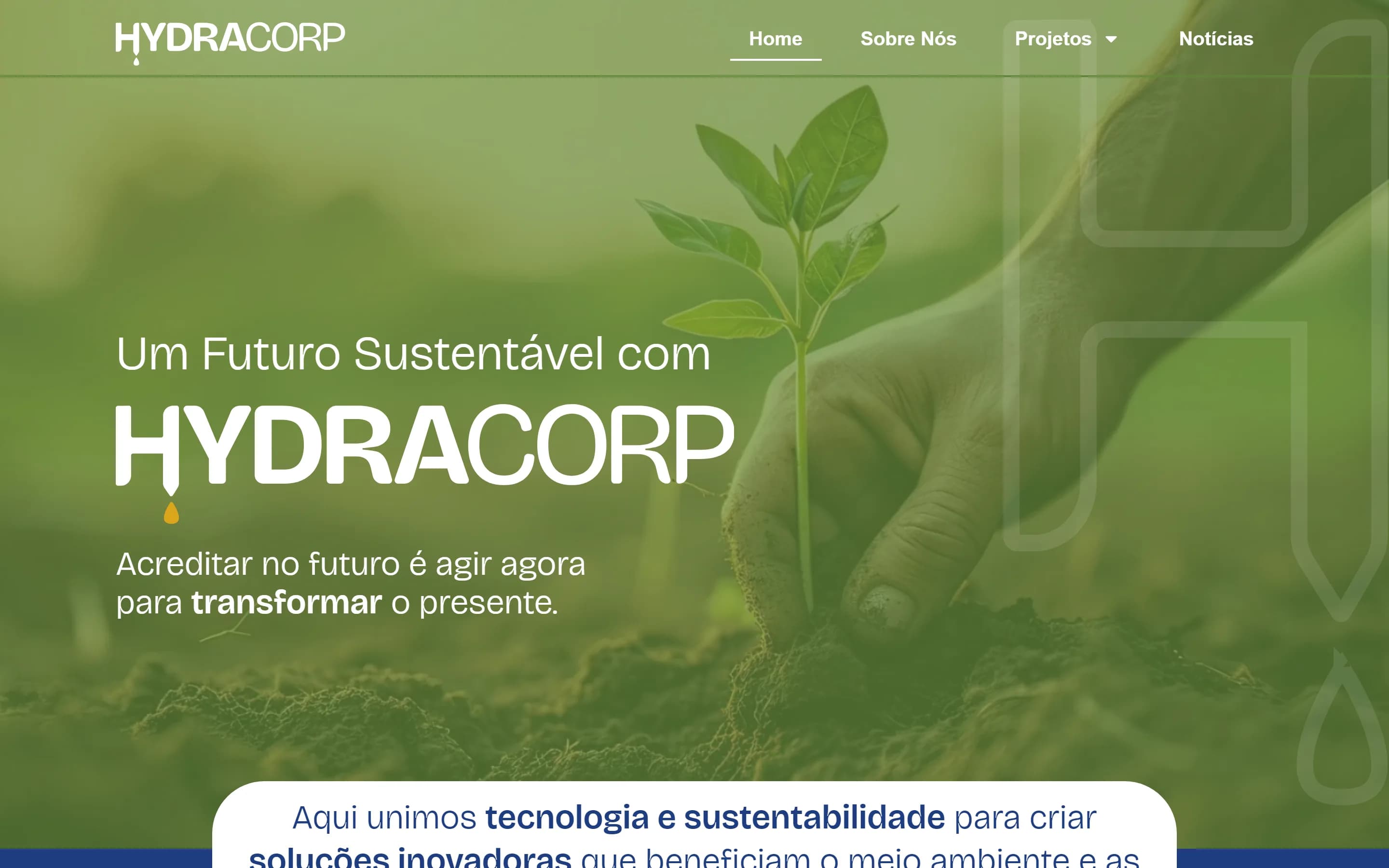 Primeira dobra do site da HydraCorp